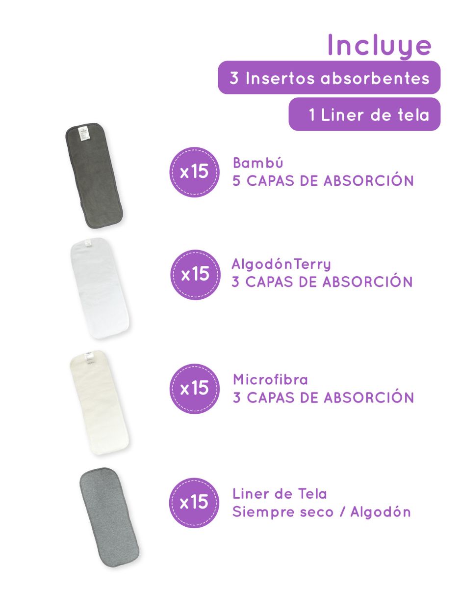 Paquete 15 pañales Ecológicos Absorción PRO V3.0