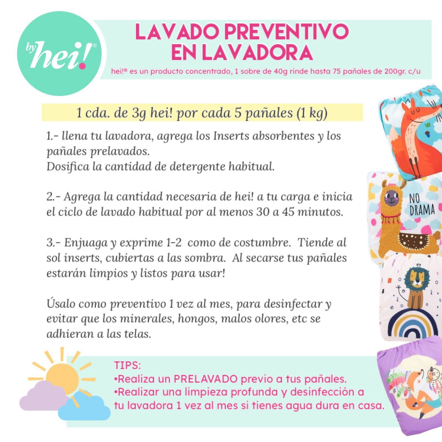 Pq.2 Hei! Desinfectante Profundo Para Pañales Ecológicos