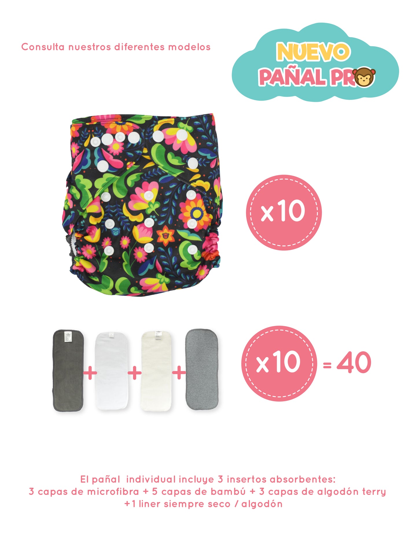 Paquete 10 Pañales Ecológicos Absorción PRO V3.0