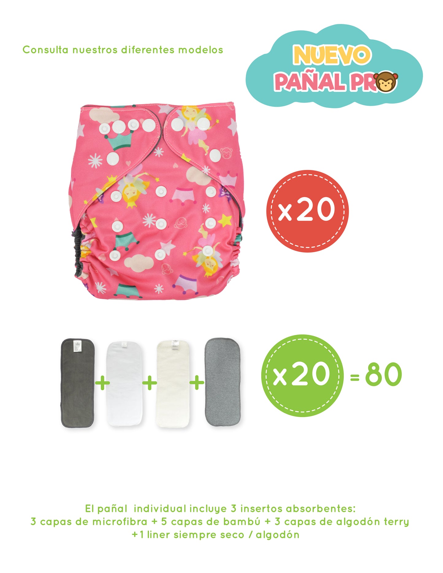 Paquete 20 Pañales Ecológicos Absorción PRO V3.0
