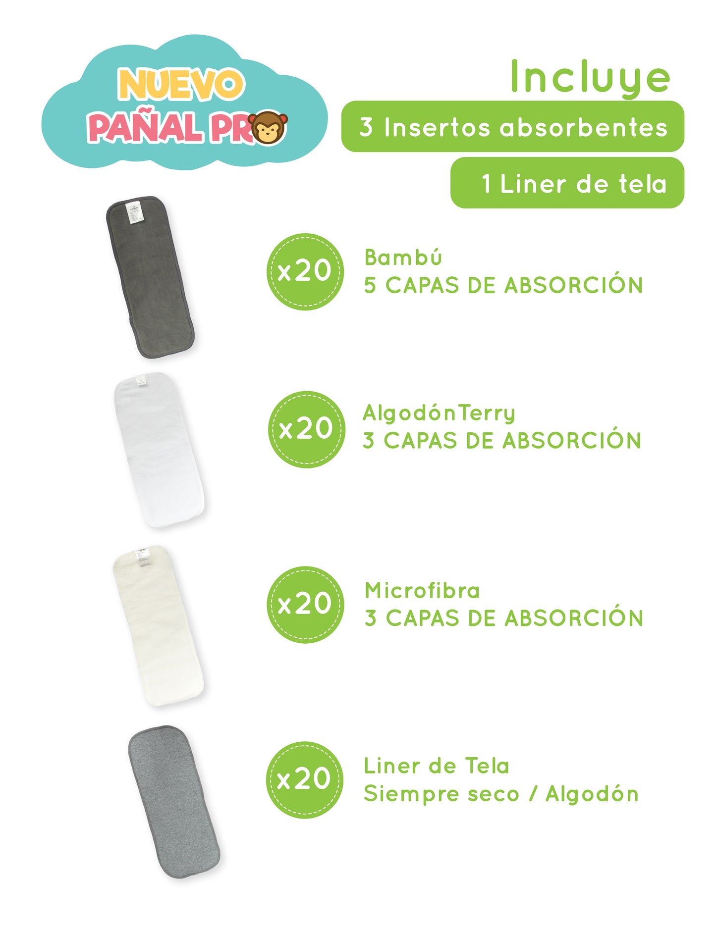 Paquete 20 Pañales Ecológicos Absorción PRO V3.0