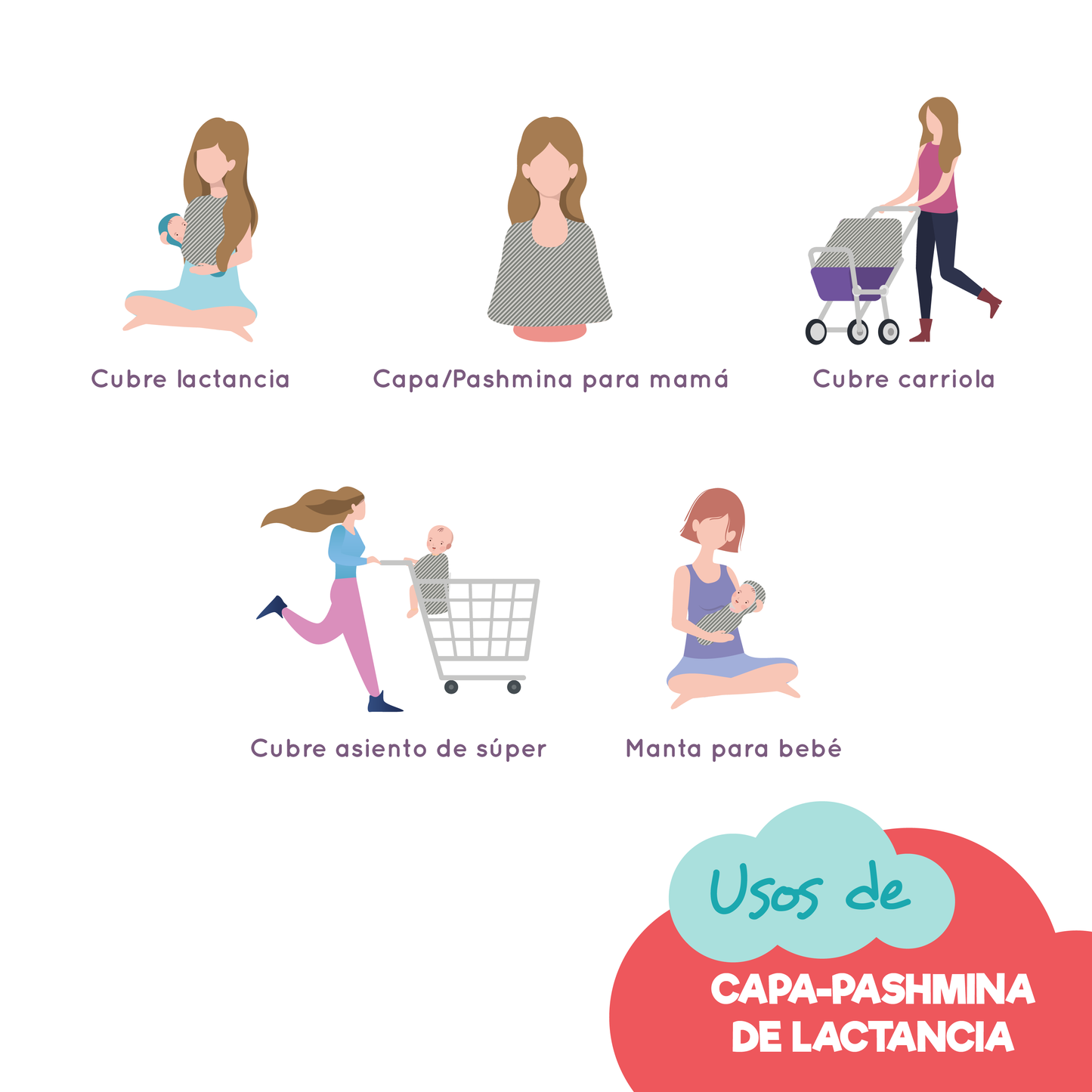 Capa Pashmina de lactancia + Fular Portabebé semielastico a elegir
