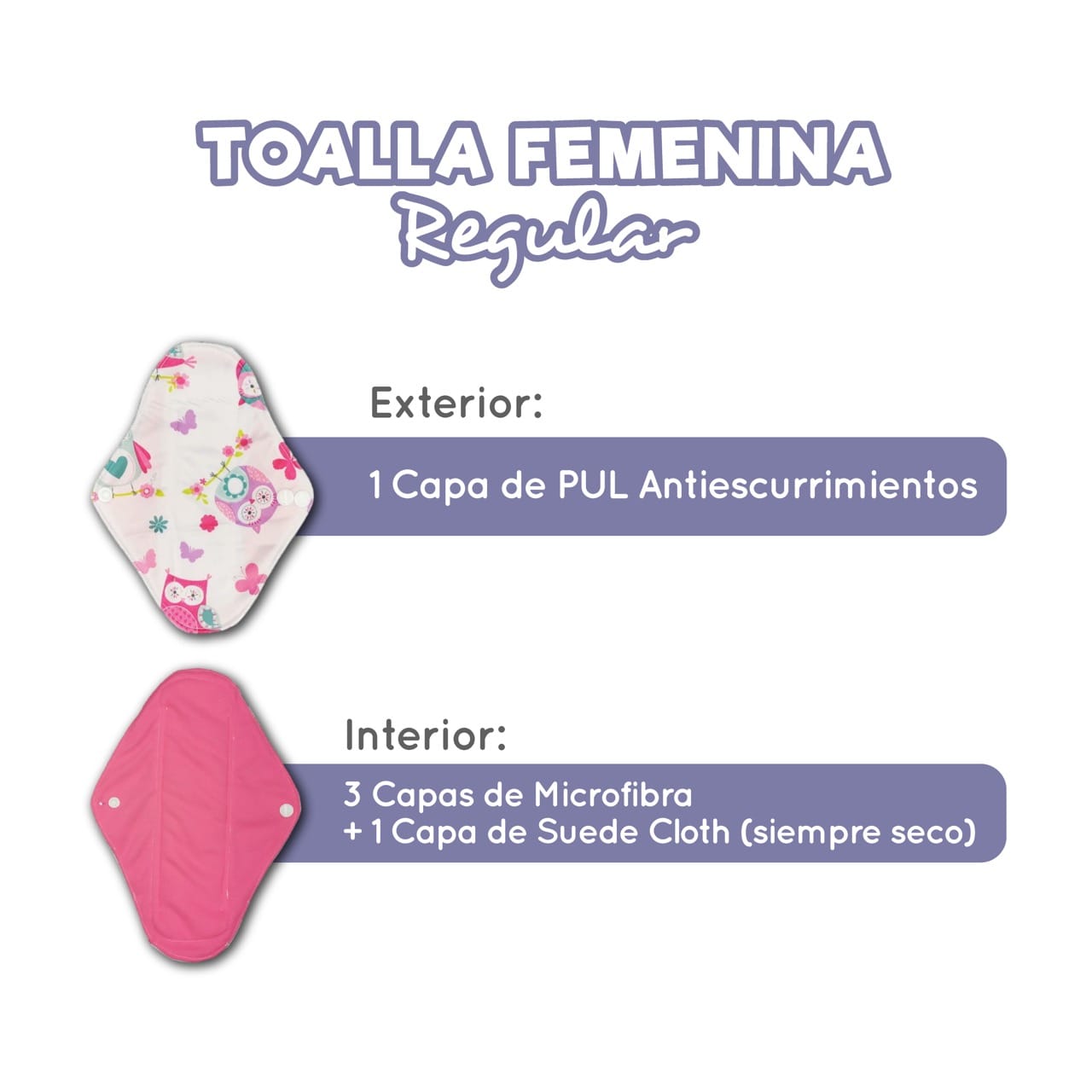 Pq 5 Toallas Fem Regulares Ecológicas 24x18 + Wet Bag Regalo
