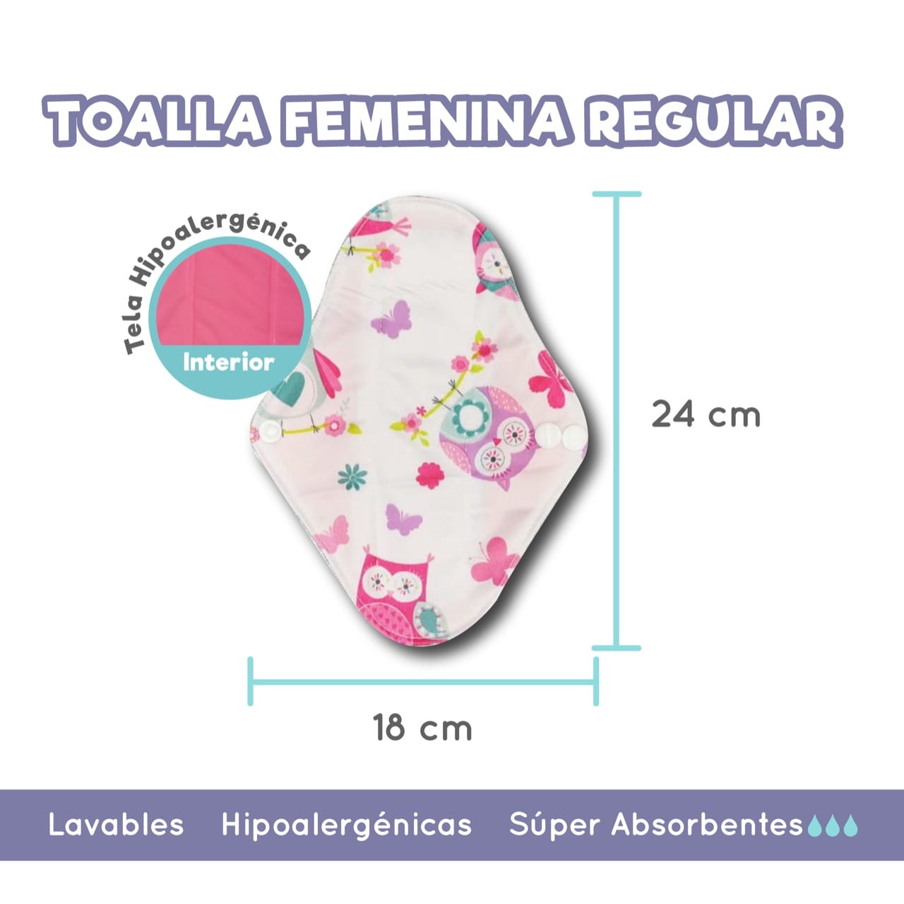 Pq 5 Toallas Fem Regulares Ecológicas 24x18 + Wet Bag Regalo