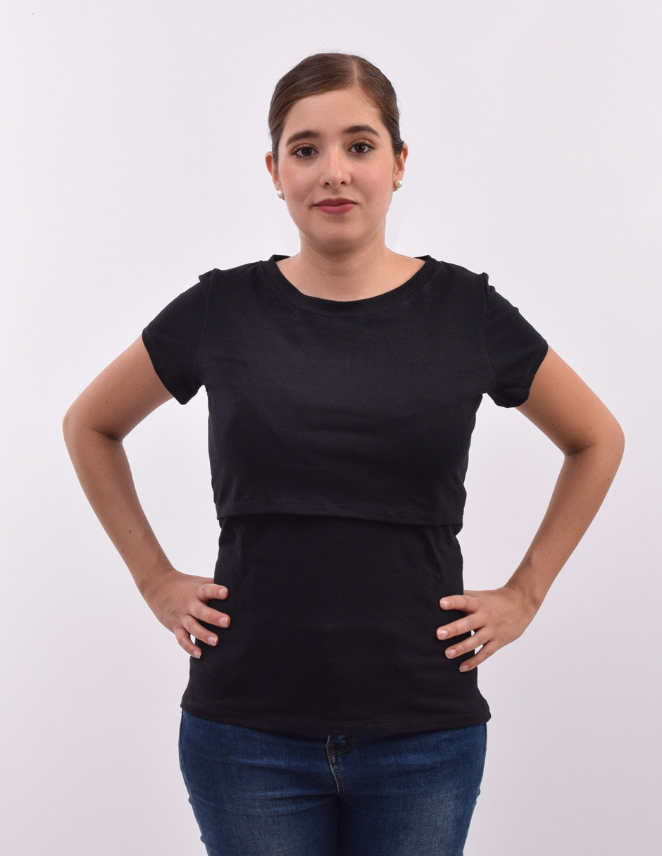 Blusa de lactancia en Algodón Negra