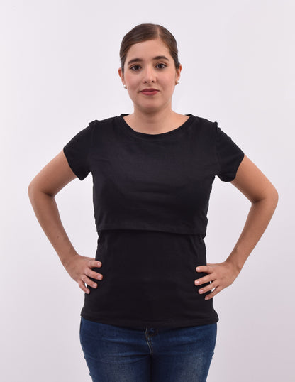 Blusa de lactancia en Algodón Negra
