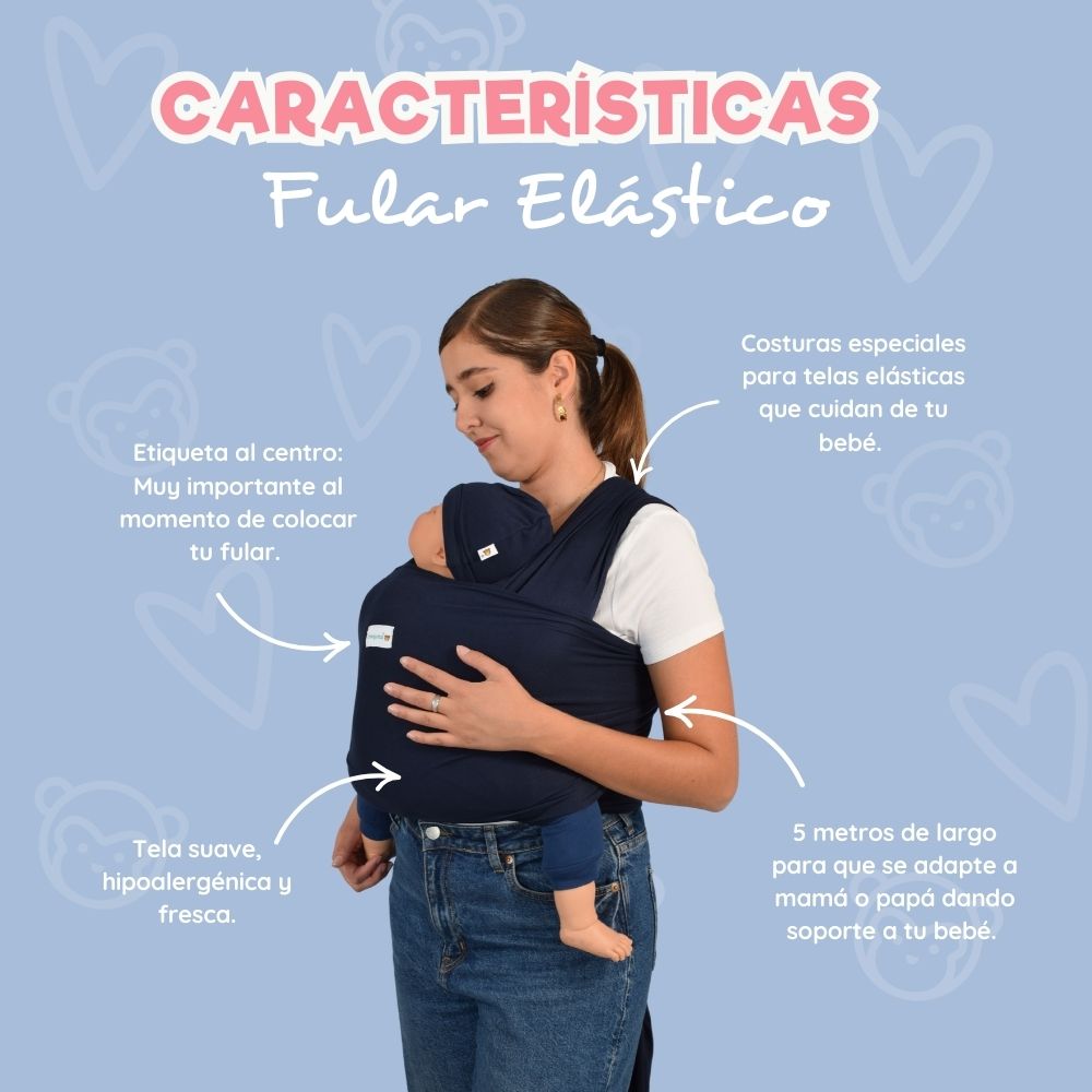 Fula Portabebé Elástico Changuitos BabyWrap Azul Marino