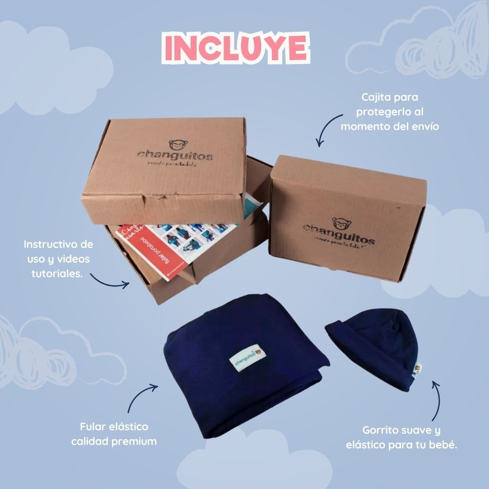 Fula Portabebé Elástico Changuitos BabyWrap Azul Marino
