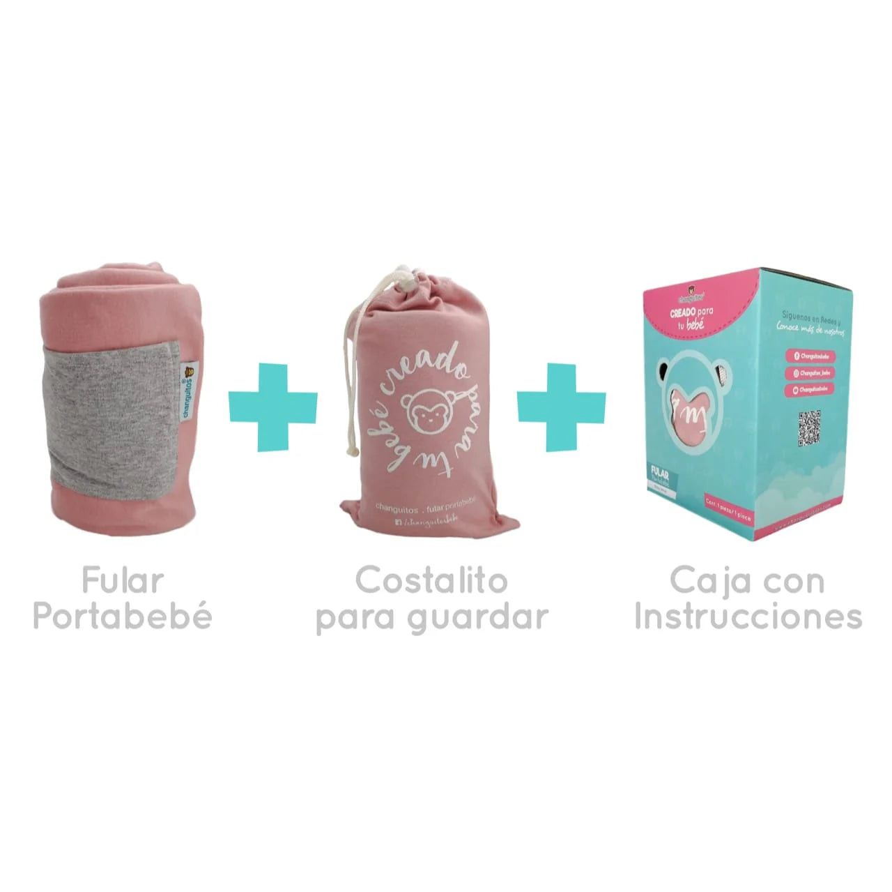 Rebozo Fular Semielástico Changuitos Rosa Palo