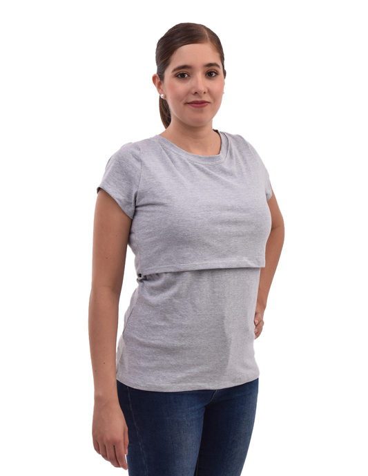 Blusa Lactancia Algodón Gris Claro